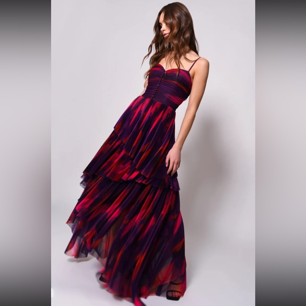Hutch Akila Sweetheart Pleated Tiered Prom Formal Gown Maxi Purple Women Size 4